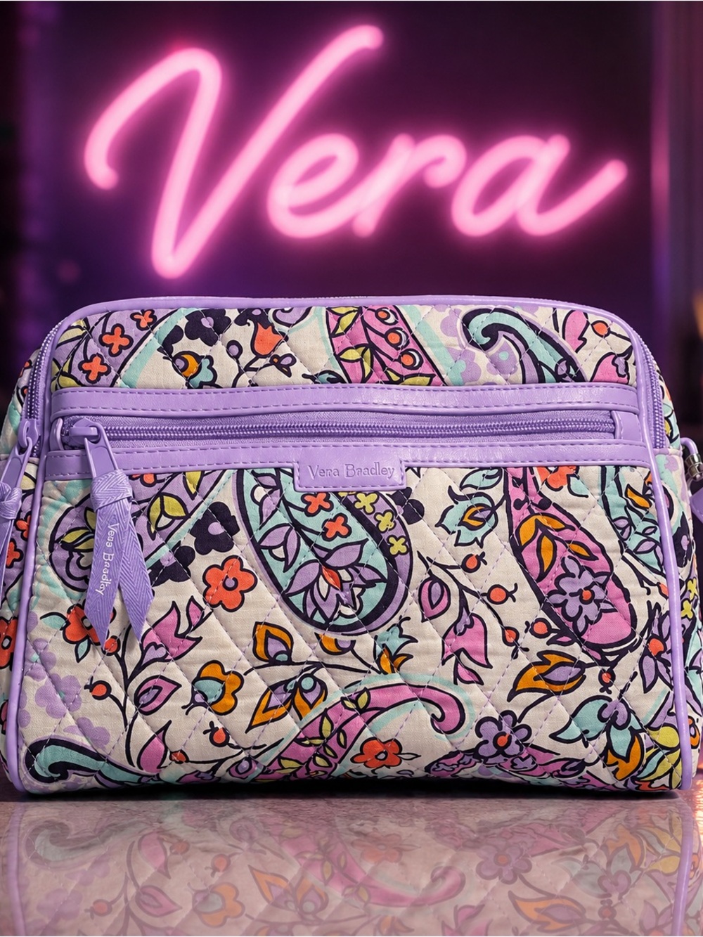 Vera Bradley Lavender Paisley Floral Quilted Shoulder Bag
